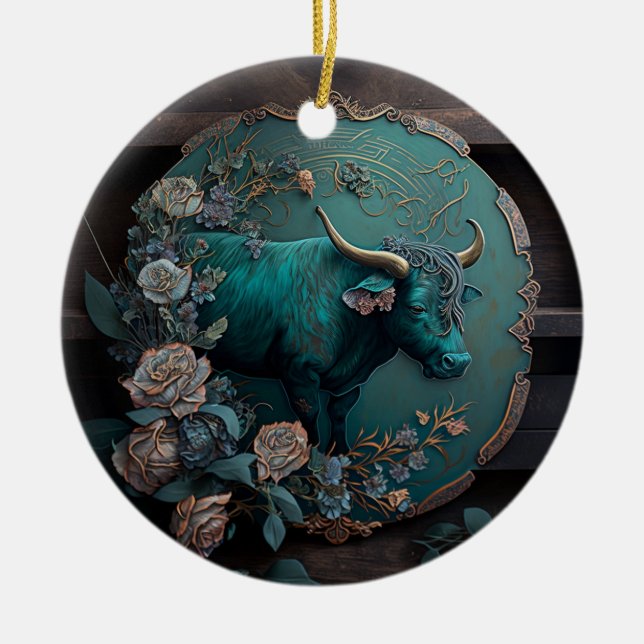 Décoration En Céramique Verdigris Zodiac Taurus Metal Art (Devant)