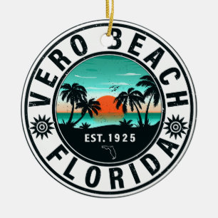 Décoration En Céramique Vero Beach Floride Palm Tree Retro Sunset Souvenir