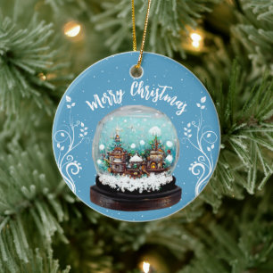 Décoration En Céramique Verre Snowball Village d'hiver Snowflakes Blue
