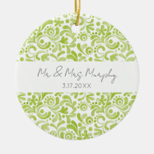 Décoration En Céramique Vert aquarelle Art Mariage NOM DATE