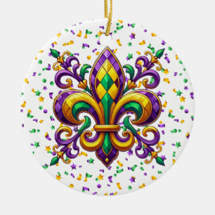 Décoration En Céramique Vert jaune pourpre Mardi Gras fleur de lis