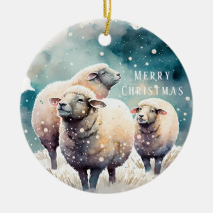 Décoration En Céramique Vibes de Noël - Aquarelle et raton laveur -