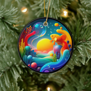 Décoration En Céramique Vibrant Poisson-Chat en Verre de Couleur Abstraite