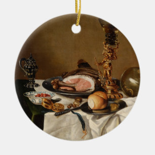 Décoration En Céramique Vie morte avec jambon, livres et vaisseaux ornemen