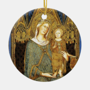 Décoration En Céramique VIERGE AVEC ENFANT, Sapphire Bleu