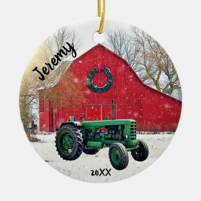 Décoration En Céramique Vieux Tracteur vert Noël (Devant)