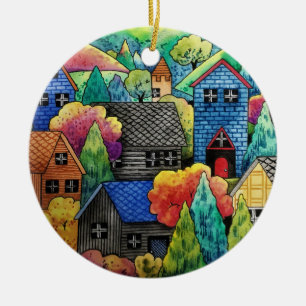 Décoration En Céramique Village De Bord De Maisons Colorées