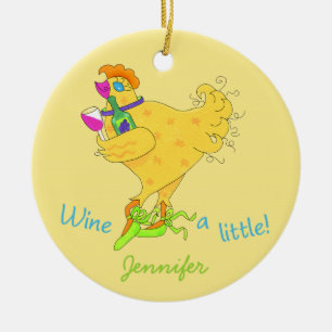 Décoration En Céramique Vins un peu poule puissance jaune Whimsy