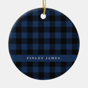 Décoration En Céramique Vintage bleu et noir plaid buffalo personnalisé