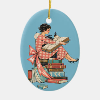 Décoration En Céramique Vintage Book Lover Reading Illustration