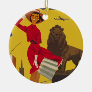 Décoration En Céramique Vintage Chicago USA Air Travel Publicité