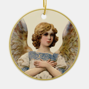 Décoration En Céramique Vintage Christmas Angel Ivory Holiday Message