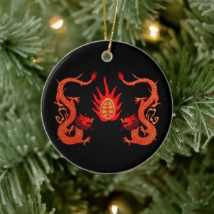 Décoration En Céramique Vintage Dragon Holiday rouge et noir
