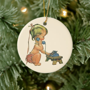 Décoration En Céramique Vintage enfant mignonne blond fille parler sur le 