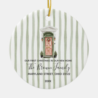 Décoration En Céramique Vintage First Christmas In New Home Green Stripes