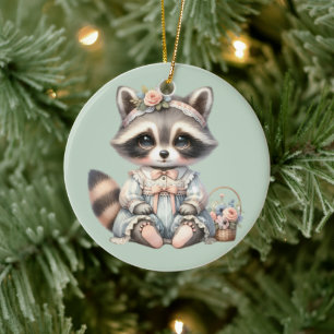 Décoration En Céramique Vintage habillé Cottagecore Raccoon Pastel