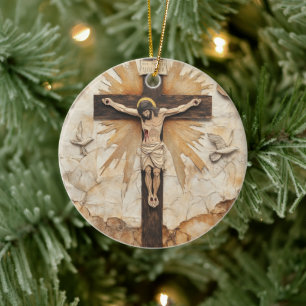 Décoration En Céramique Vintage Jésus Rustique sur la croix