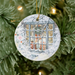 Décoration En Céramique Vintage Noël Arbre à Neige Fenêtre Maison Wreath