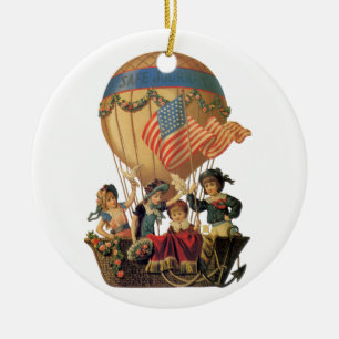 Décoration En Céramique Vintage patriotique, enfants dans une montgolfière