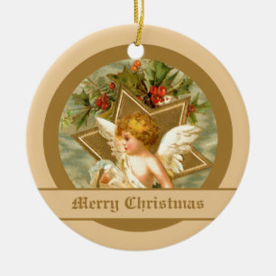 Décoration En Céramique Vintage petit mignon ange de Noël et étoile