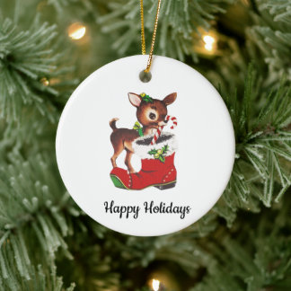 Décoration En Céramique Vintage Reindeer Holiday Ornament