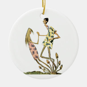 Décoration En Céramique Vintage Retro Beatnik Hippie Champignon Couple