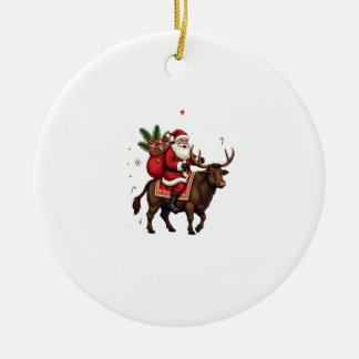 Décoration En Céramique Vintage Santa Riding Highland Cow Christmas Vector