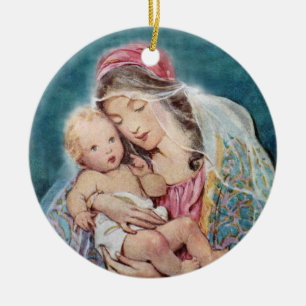 Décoration En Céramique Vintage Vierge et Enfant - Marie et bébé Jésus