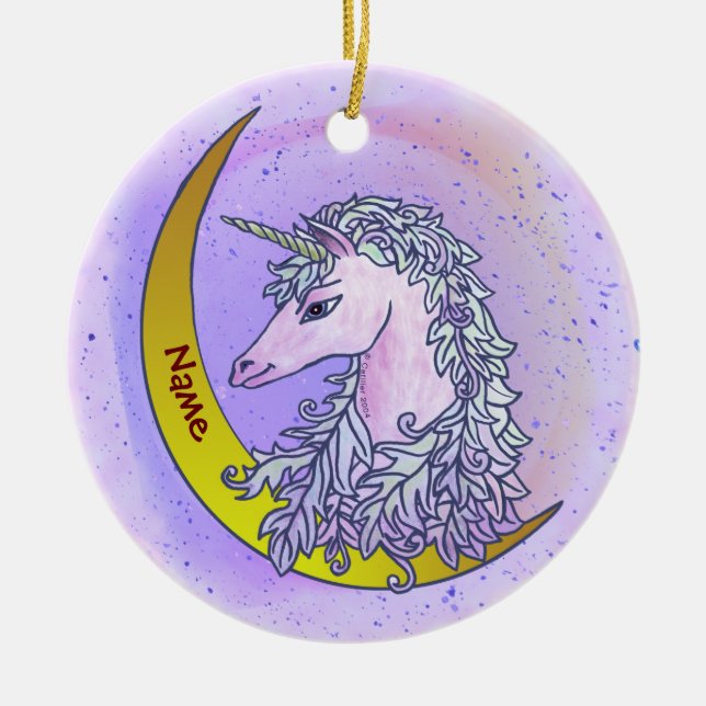 Décoration En Céramique Violet Lune de nuit Unicorn (Devant)
