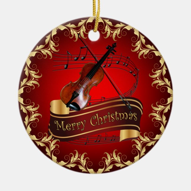 Décoration En Céramique Violon ~ Scroll musical ~ Joyeux Noël ~ * ~ (Devant)