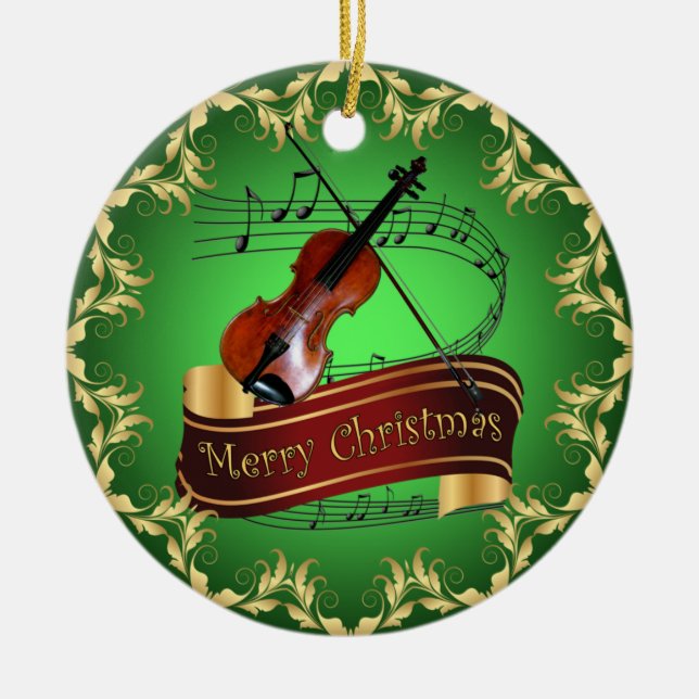 Décoration En Céramique Violon ~ Scroll musical ~ Joyeux Noël ~ * ~ (Devant)