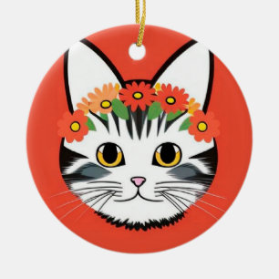 Décoration En Céramique Visage de Chat Mignon Illustration Vibrante