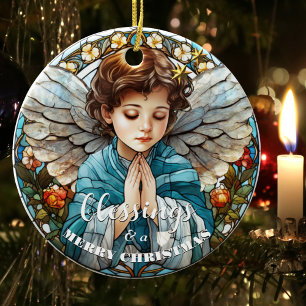 Décoration En Céramique Vitrail Noël Ange Bénédictions
