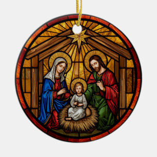 Décoration En Céramique Vitraux Sainte Famille Nativité