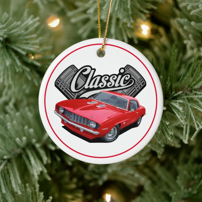 Décoration En Céramique Voiture classique rouge (Arbre)