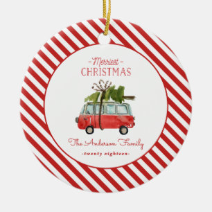 Décoration En Céramique voiture d'aquarelle de noël la plus joyeuse