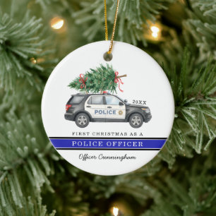 Décoration En Céramique Voiture de policier festif personnalisée Premier N