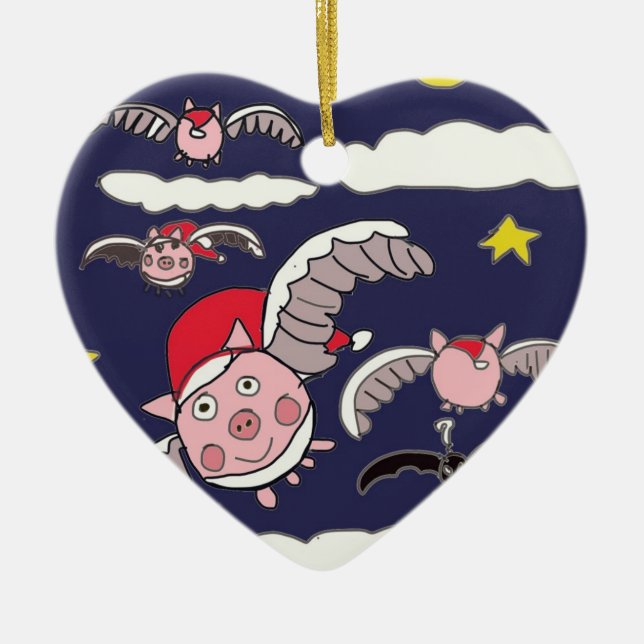 Décoration En Céramique Voler Père Noël Pig (Devant)