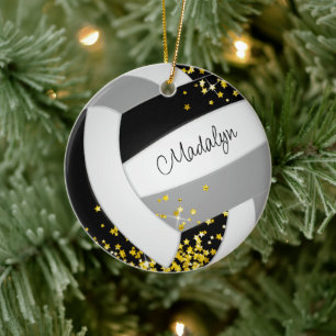 Décoration En Céramique volley-ball gris noir avec de minuscules étoiles d