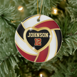 Décoration En Céramique Volley-ball 🏐 noir, blanc et rouge marron