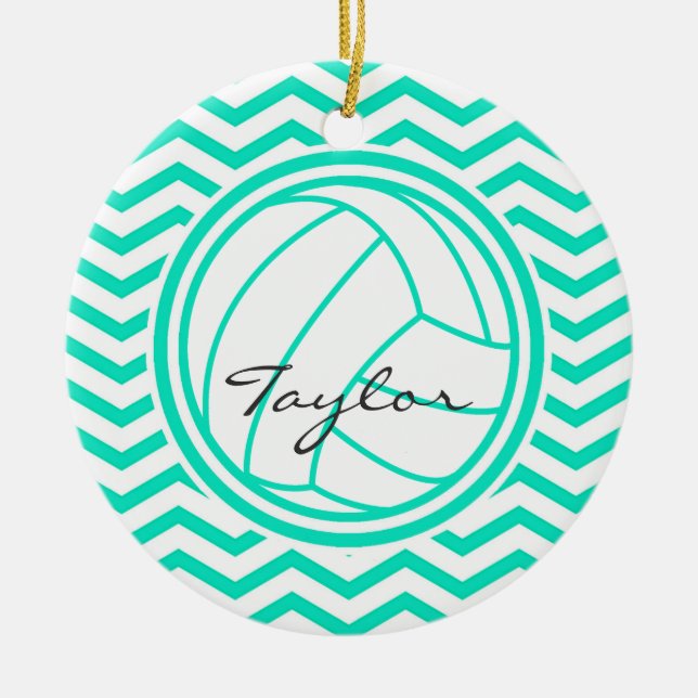 Décoration En Céramique Volley-ball personnalisé; Aqua Green Chevron (Devant)