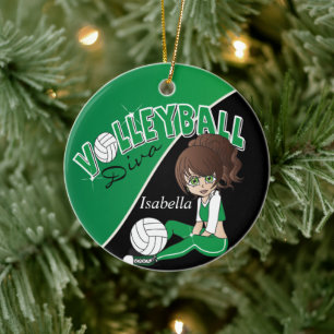 Décoration En Céramique Volley-ball Sporty Diva Girl in Dark Green