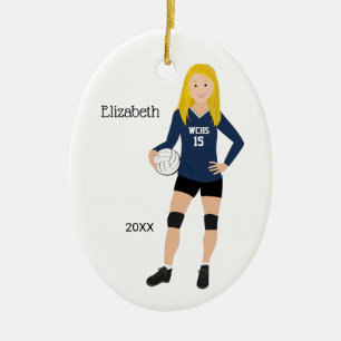 Décoration En Céramique Volleyball fille Blonde Bleu foncé et noir