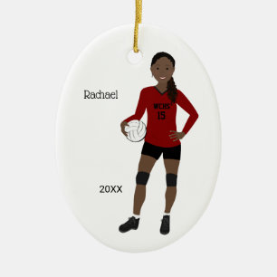 Décoration En Céramique Volleyball fille cheveux noirs rouge et noir