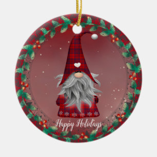 Décoration En Céramique Votre texte mignon Rouge Plaid Gnome & Snowflake H