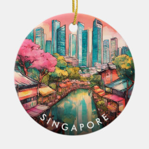 Décoration En Céramique Vue de la ville de Singapour colorée