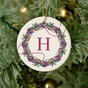 Décoration En Céramique Watercolor Floral Wreath Noël initial