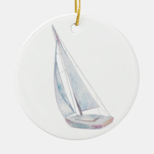 Décoration En Céramique Watercolor Sailboat Ornament