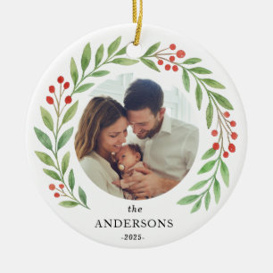 Décoration En Céramique Watercolor Wreath Family Photo Noël 2025