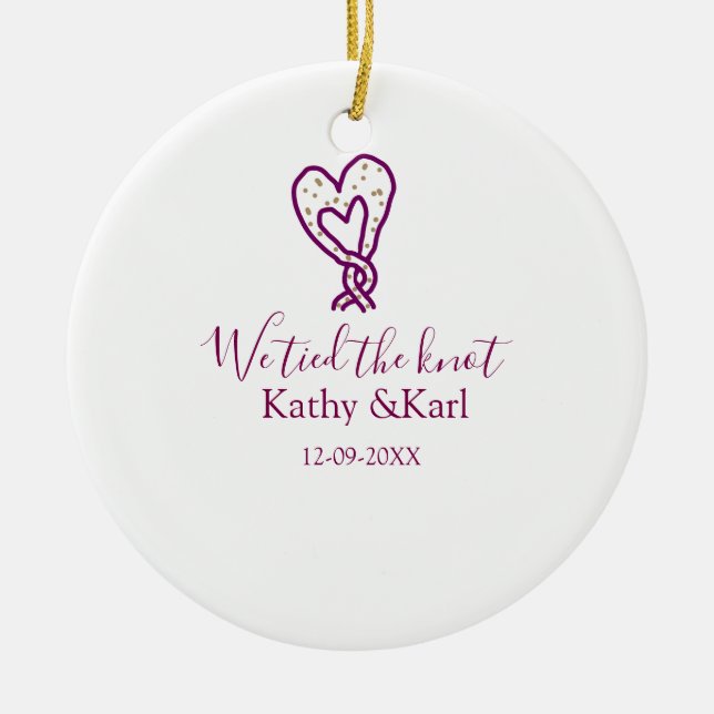 Décoration En Céramique We tied the knot pink heart knots name date romant (Devant)